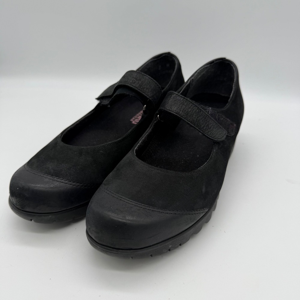 Munro American Womens Black Leather Suede Mary Jane Wedge Shoes Size 6M